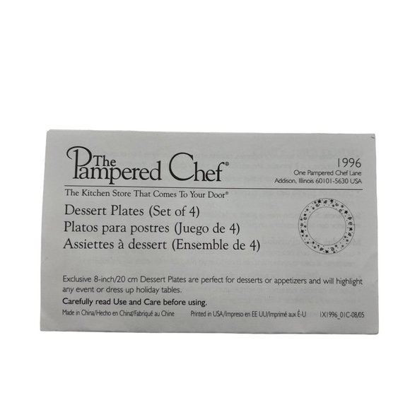 Pampered Chef Simple Additions Set of 4 White Gold Stars Swirls Plates Dessert - Picture 4 of 13